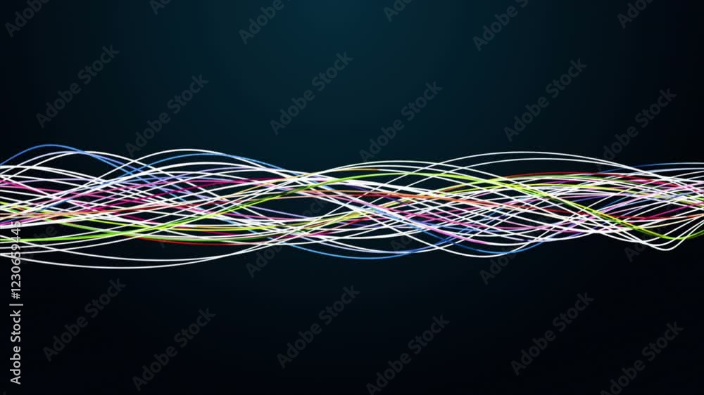 Poster fantastic video animation with stripe wave object in slow motion and space for text, 4096x2304 loop 