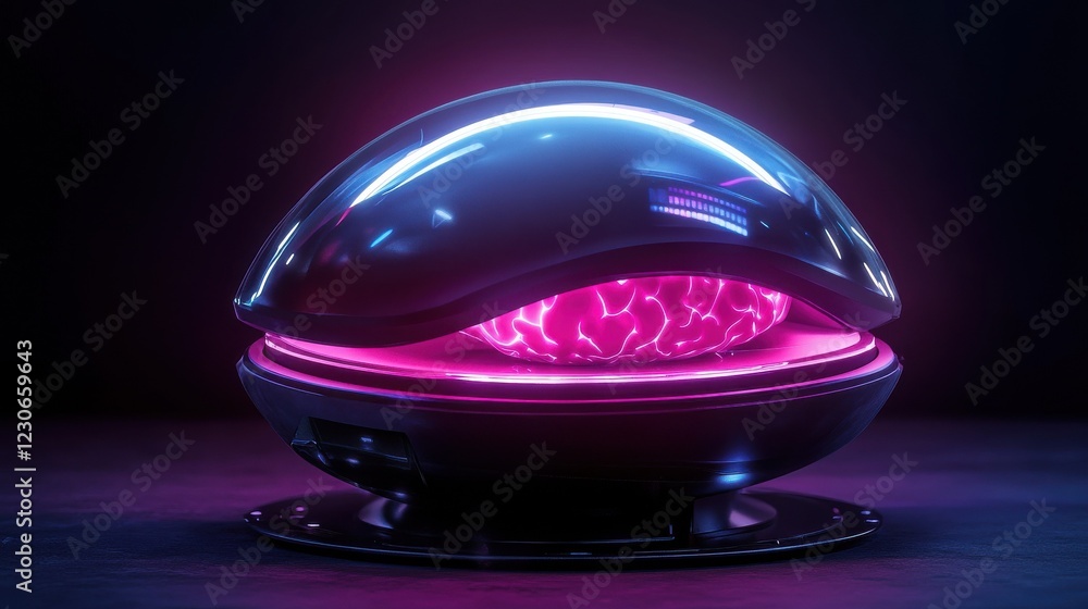 Poster visualization of an ai chatbot concept, featuring a glowing brain integrated into a sleek digital as