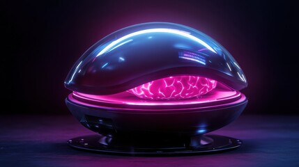 Visualization of an AI chatbot concept, featuring a glowing brain integrated into a sleek digital assistant interface with futuristic design elements