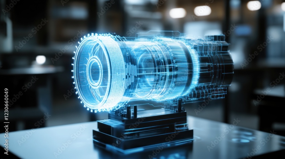 Poster Holographic Engine Blueprint Displayed In A Modern Setting