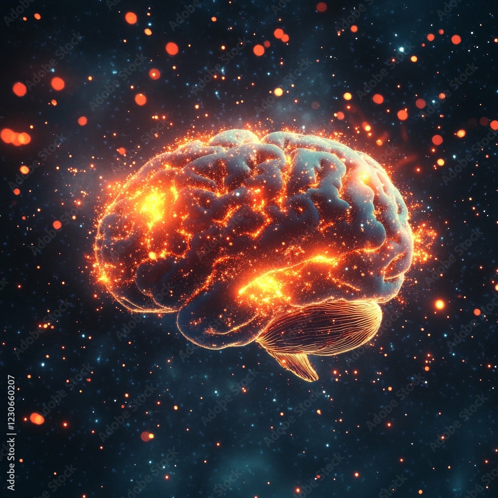 Poster glowing brain: exploring the universe of thoughts