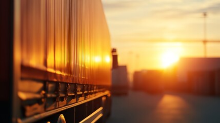 a truck is driving down the road at sunset