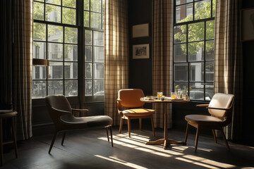 Sunny afternoon in a cozy interior with elegant seating and natural light