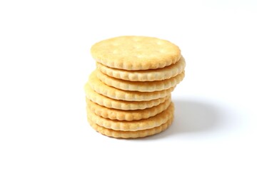 Delicious crispy crackers cookies on white background 
