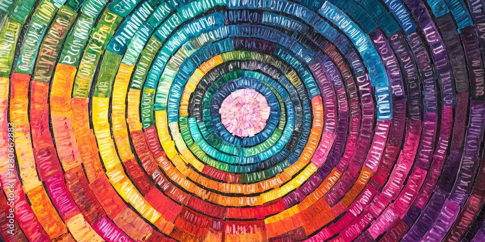 Poster a dynamic abstract artwork featuring a circular pattern with vibrant, multicolored textured layers c