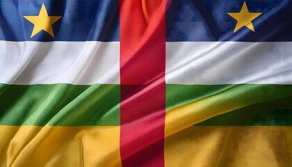 Obraz premium Vibrant Central African Republic flag waving with luxurious satin texture - Patriotic and cultural symbol