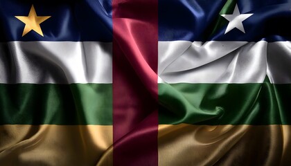 Obraz premium Vibrant Central African Republic flag waving with luxurious satin texture - Patriotic and cultural symbol