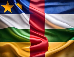Obraz premium Vibrant Central African Republic flag waving with luxurious satin texture - Patriotic and cultural symbol