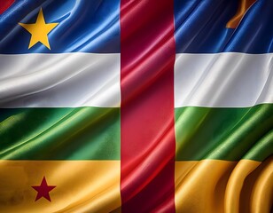 Vibrant Central African Republic flag waving with luxurious satin texture - Patriotic and cultural symbol