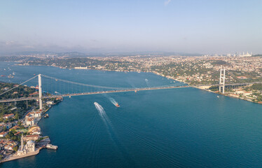 Aerial View of Bosphorus Bridge Spanning Over Scenic Istanbul Cityscape
