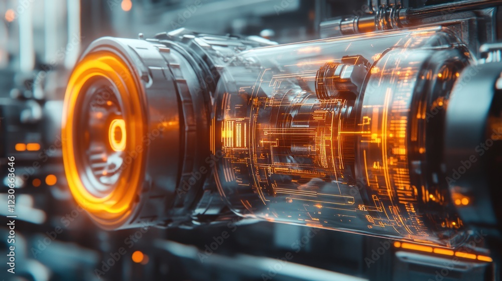 Poster Futuristic Engine Core With Transparent Housing And Glowing Circuits