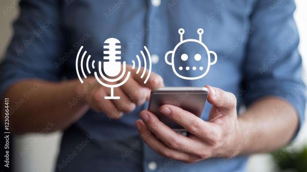 Aufkleber voice assistant technology: modern communication and ai integration on smartphone
