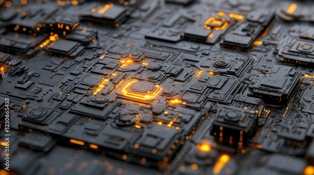Poster illuminated futuristic technological circuit board design