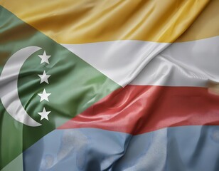Fototapeta premium Vibrant Comoros flag waving with luxurious satin texture - Patriotic and cultural symbol