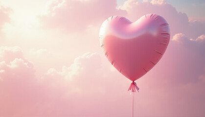 Soft pink heart-shaped balloon floating gently in a dreamy sky for International Women&rsquo;s Day celebration