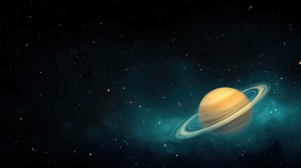   An artistically rendered planet with a central ring and starry backdrop