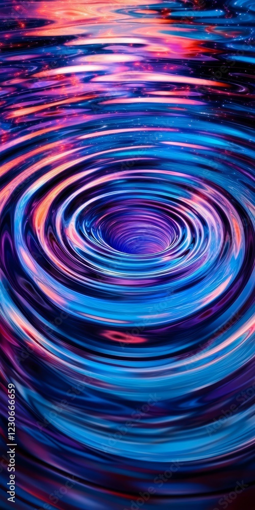 Poster dynamic abstract image of swirling water ripples with vibrant colors and cosmic patterns, creating a