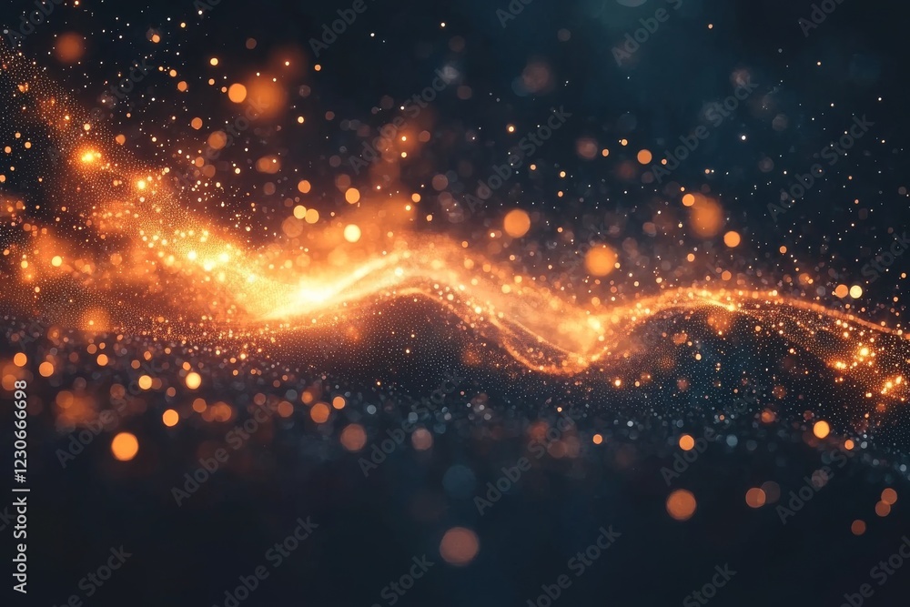 Aufkleber glowing orange particles create a mesmerizing wave pattern against a dark background