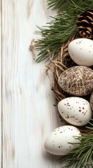 Obraz premium Elegant white flowers adorn the corner of this spring holiday card, leaving space for cheerful greetings and personal notes.