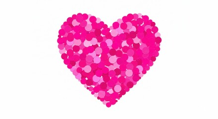 A heart composed of numerous small dots the dots of colors including shades of magenta, baby pink, and light purple on white background valentine day red dots filling heart