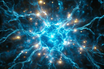 Electric blue energy formation in a digital abstract representation showcasing intricate details and luminous strands