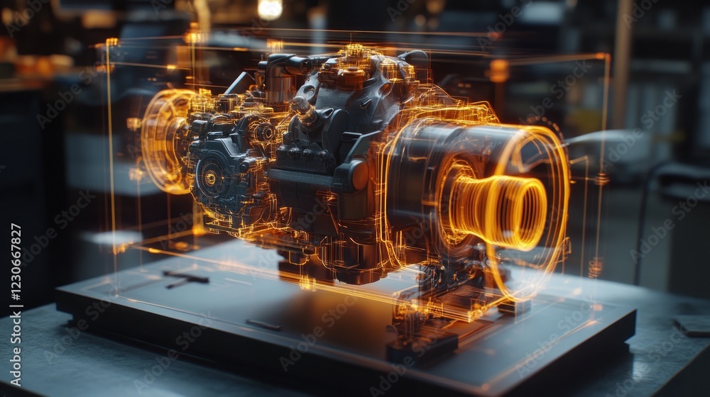 Poster Advanced Engine Design Hologram Displayed In Case