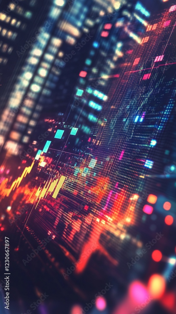 Poster dynamic stock market analysis with vibrant data visualization and financial insights