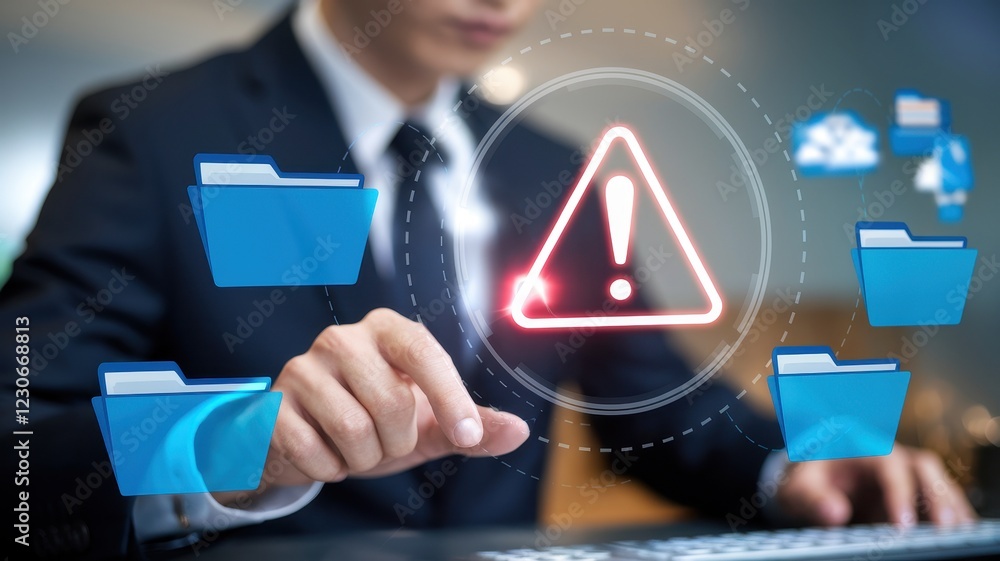 Poster cybersecurity alert: data breach warning for files and cloud storage