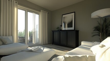 Modern Living Room with White Furniture and Garden View