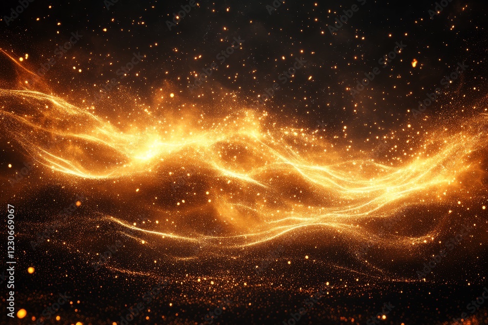 Poster golden waves of light creating a mesmerizing display of sparkles and shimmer in a dark atmosphere