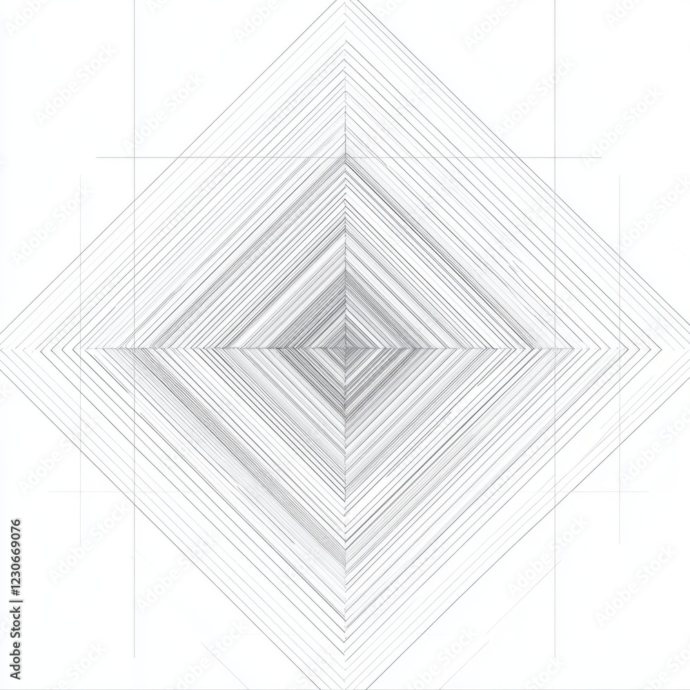 Poster abstract geometric art featuring intricate line patterns forming a symmetrical diamond shape on a wh