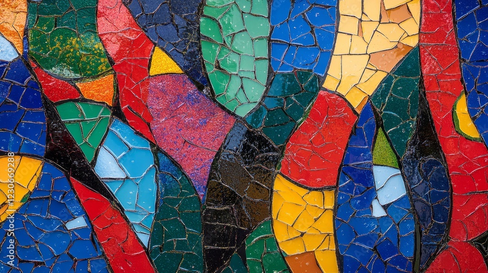 Poster a colorful mosaic with many different colors. the mosaic is made up of many small pieces. the mosaic