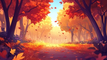 Autumn Path Through Colorful Forest Trees