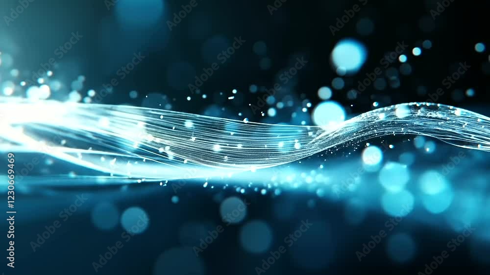 Poster cold blue gradients with soft motion blur weave a dynamic, abstract visual, emphasizing innovation a