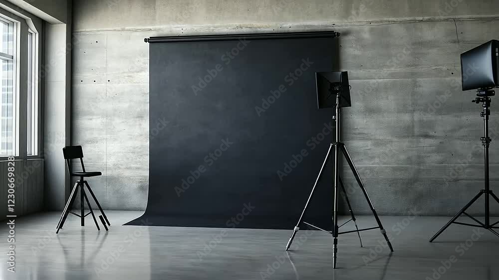 Poster a sleek gray studio backdrop with a d lightbox design offers balanced lighting and clean textures, i