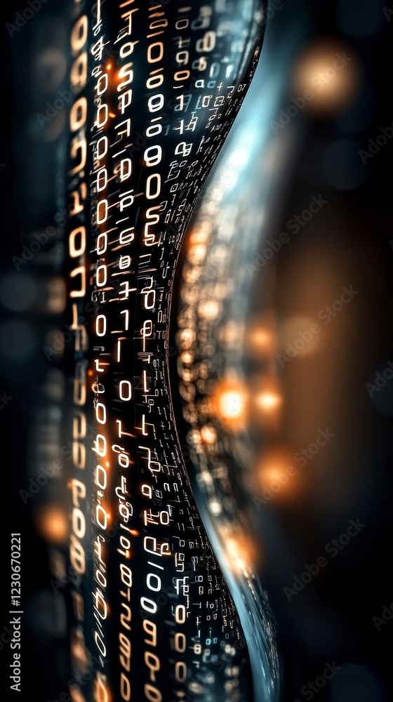 Poster abstract swirling binary code helix digital art