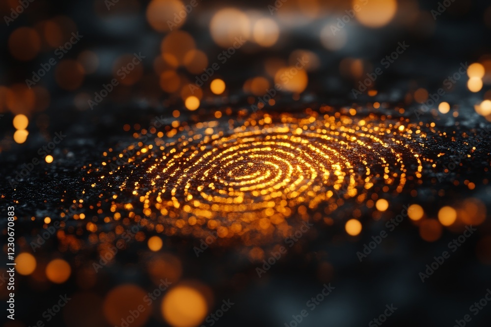 Poster golden spiral of light with shimmering particles forms a striking visual design on a dark surface
