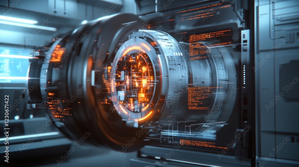 Poster futuristic technology rotating data sphere display