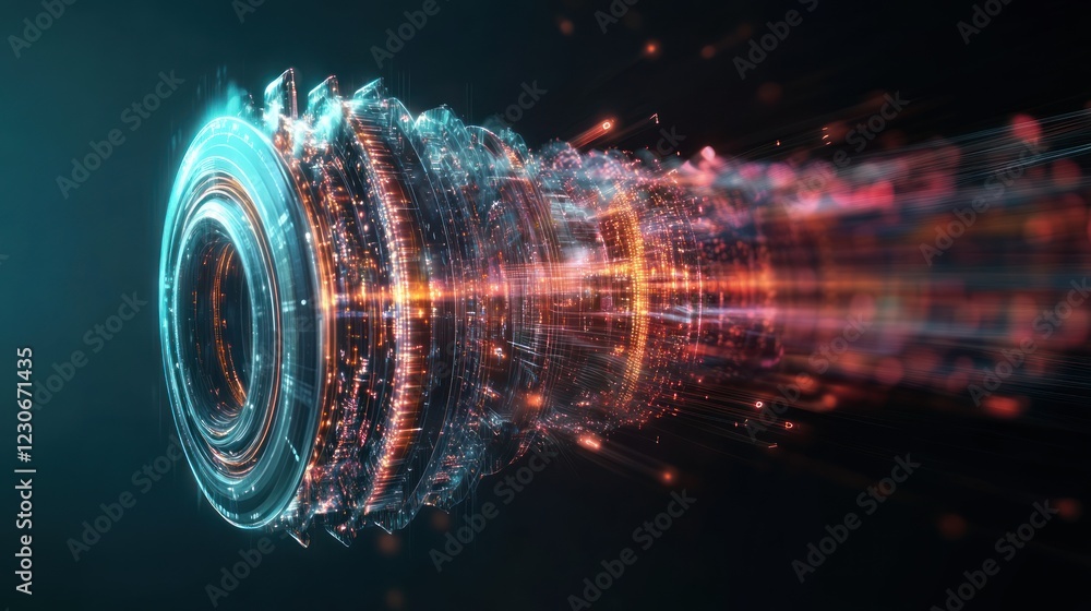 Poster abstract digital turbine rotating light speed