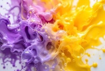 Vibrant Purple and Yellow Paint Splash Abstract Art