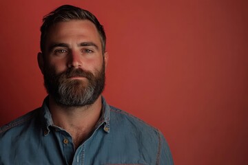 Fototapeta premium Confident Man with Beard Posing Against a Warm Background
