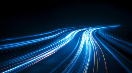 Abstract night lights: blue trails of speed and movement. Blazing Path. Illustration