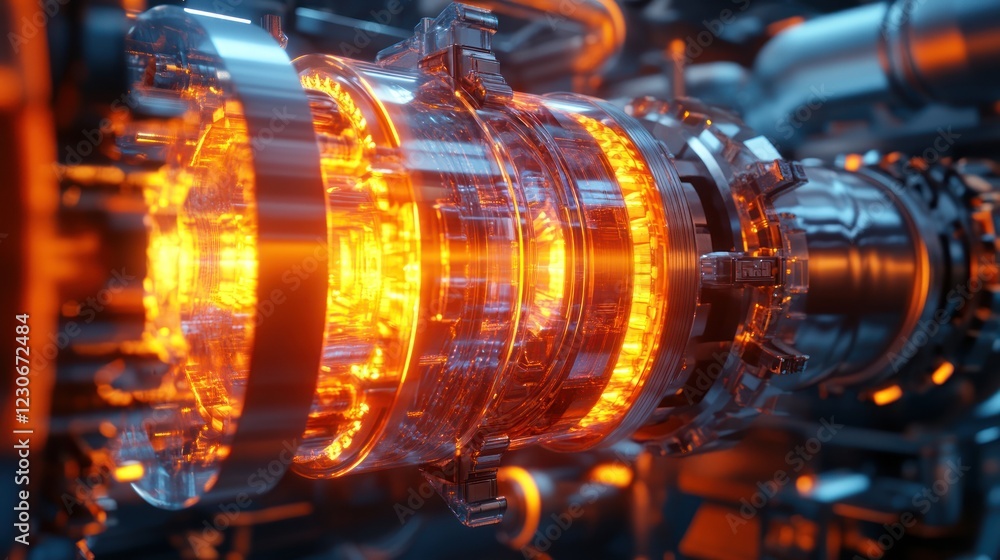 Poster glowing core of futuristic engine technology