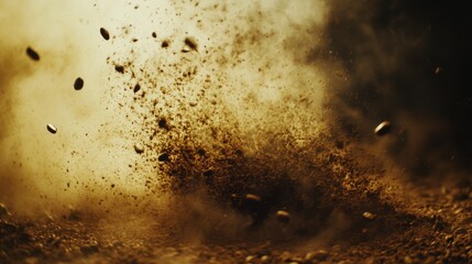 Dust and debris swirling in the air, creating a dramatic effect in a natural environment