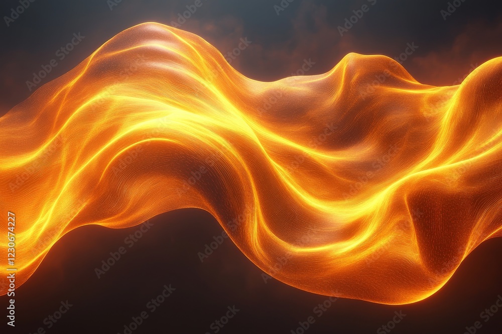 Poster flowing waves of luminous orange light create a mesmerizing abstract visual design