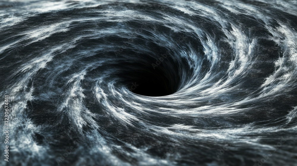Poster a mesmerizing view of a swirling vortex in space, showcasing the dynamic movement and contrasting co