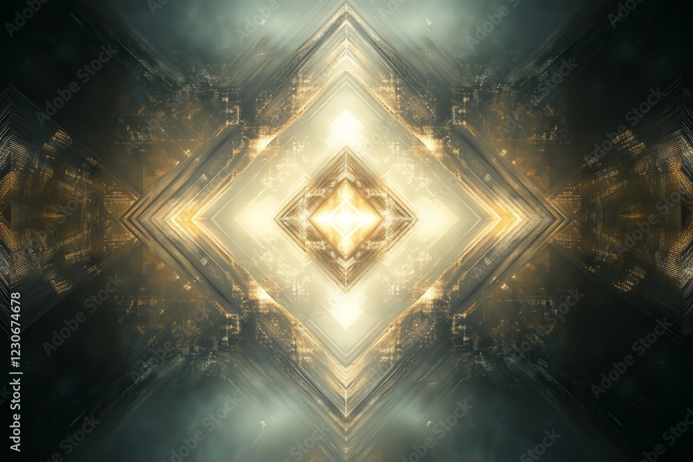 Poster a captivating abstract image featuring a symmetrical geometric pattern with glowing lights, creating