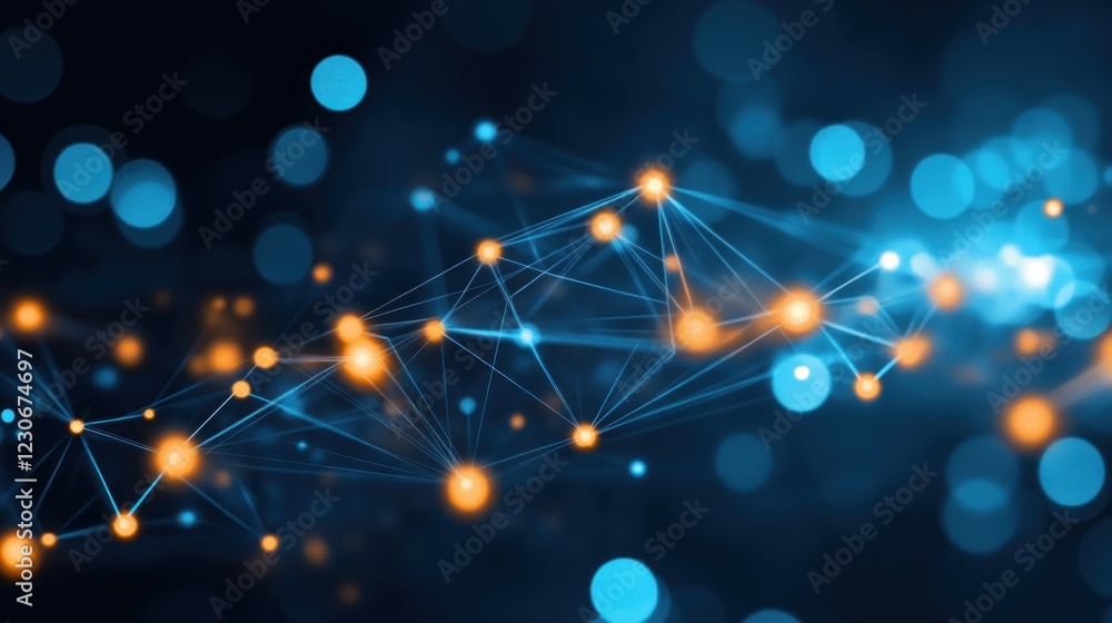 Poster abstract network connections illuminated with blue and orange lights