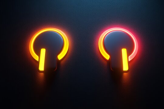 Brightly colored power buttons on a dark background create a modern digital aesthetic in minimalist design - Powered by Adobe
