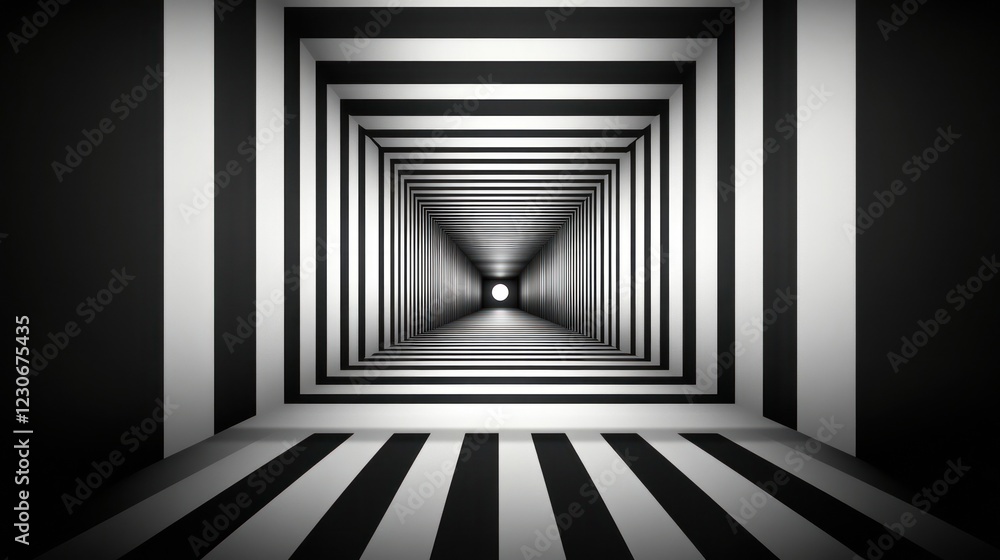 Poster monochrome tunnel receding to light; abstract background for design